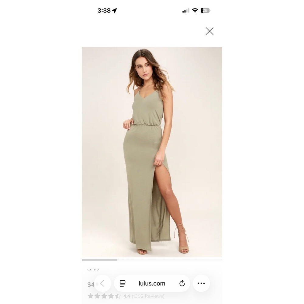 Women's Lulus Watch the Sunset Olive Green Maxi Dress Sz Large